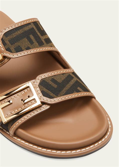 Fendi FF Jacquard Dual Buckle Slide Sandals 